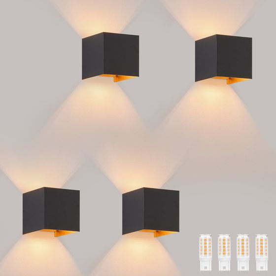 NETTLIFE LED - seinävalaisin, 3W, 4Kpl - G9, ulko -/sisäseinävalaisin, musta ja Kulta VedenpitäväKaksoissäde, säädettävä, IP65 230V, 3000K