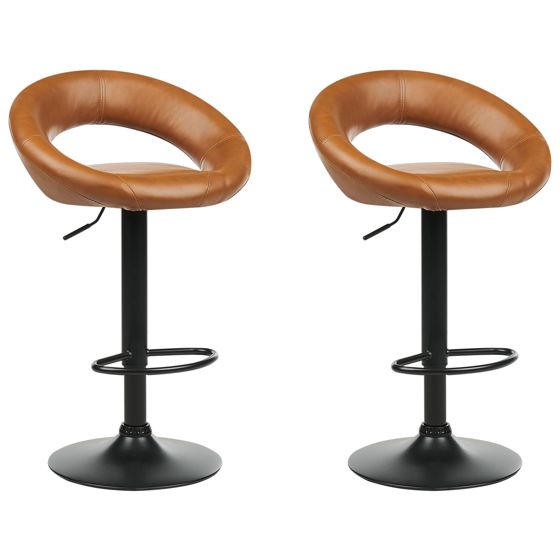 Baarituolisetti 2 kpl PEORIA keinonahka pyörivä Kullanruskea
