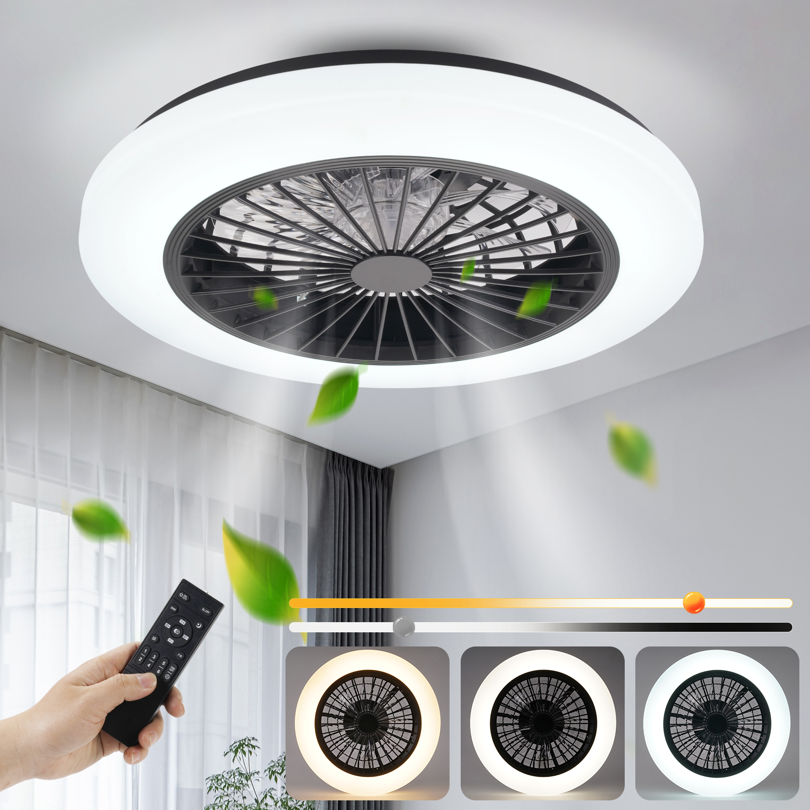 ZMH Valkoinen LED-kattotuuletin valolla - 40 W hiljainen tuuletin kaukosäätimellä ja himmentimellä