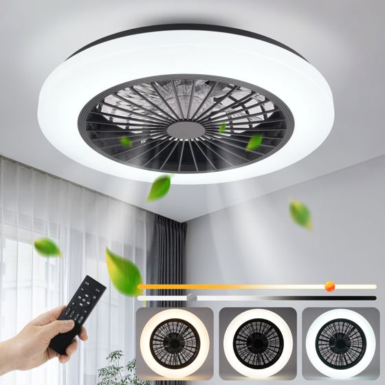 ZMH Valkoinen LED-kattotuuletin valolla - 40 W hiljainen tuuletin kaukosäätimellä ja himmentimellä
