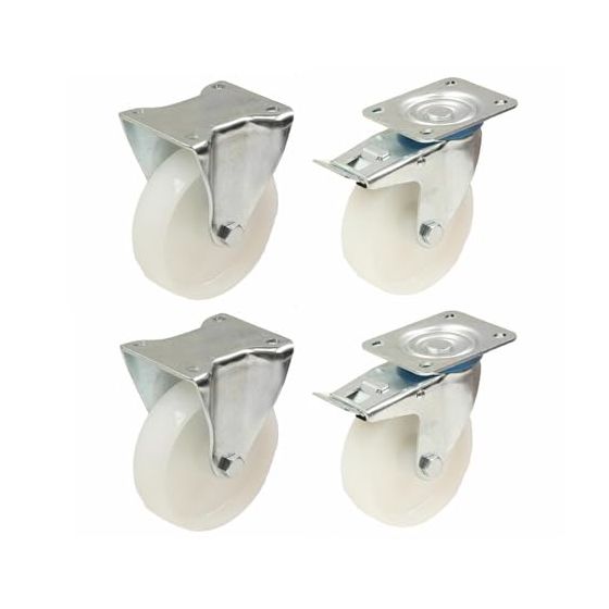 4 kpl:n sarja - 300-sarjan kiinteä pyörä 80mm polypropeenista valmistettu ylälevy 100x84mm rulla