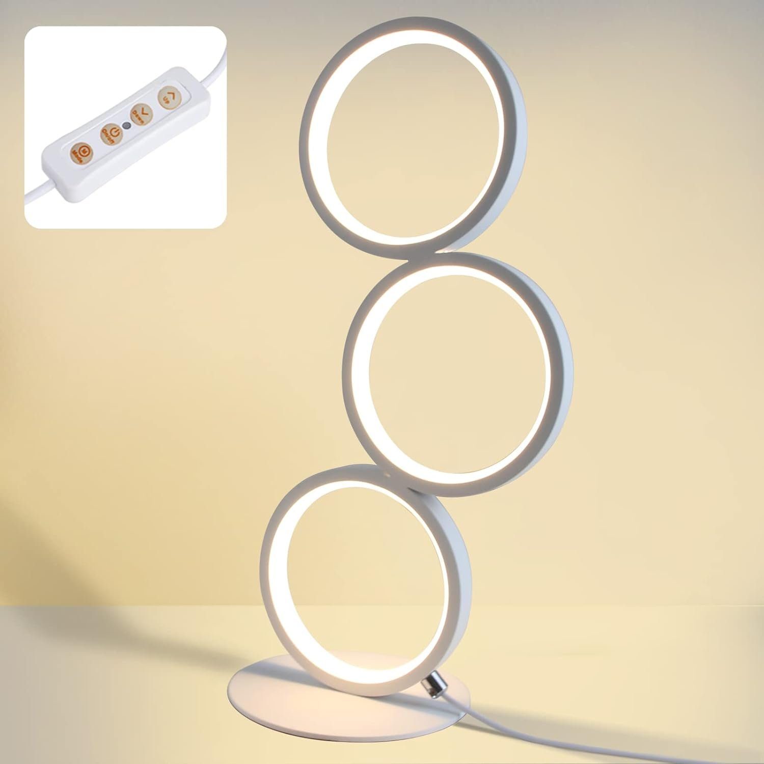 NETTLIFE LED-pöytävalaisin himmennettävä yöpöytävalaisin kosketusnäyttö moderni muotoilu metallirengas valkoinen alumiinitutkimus