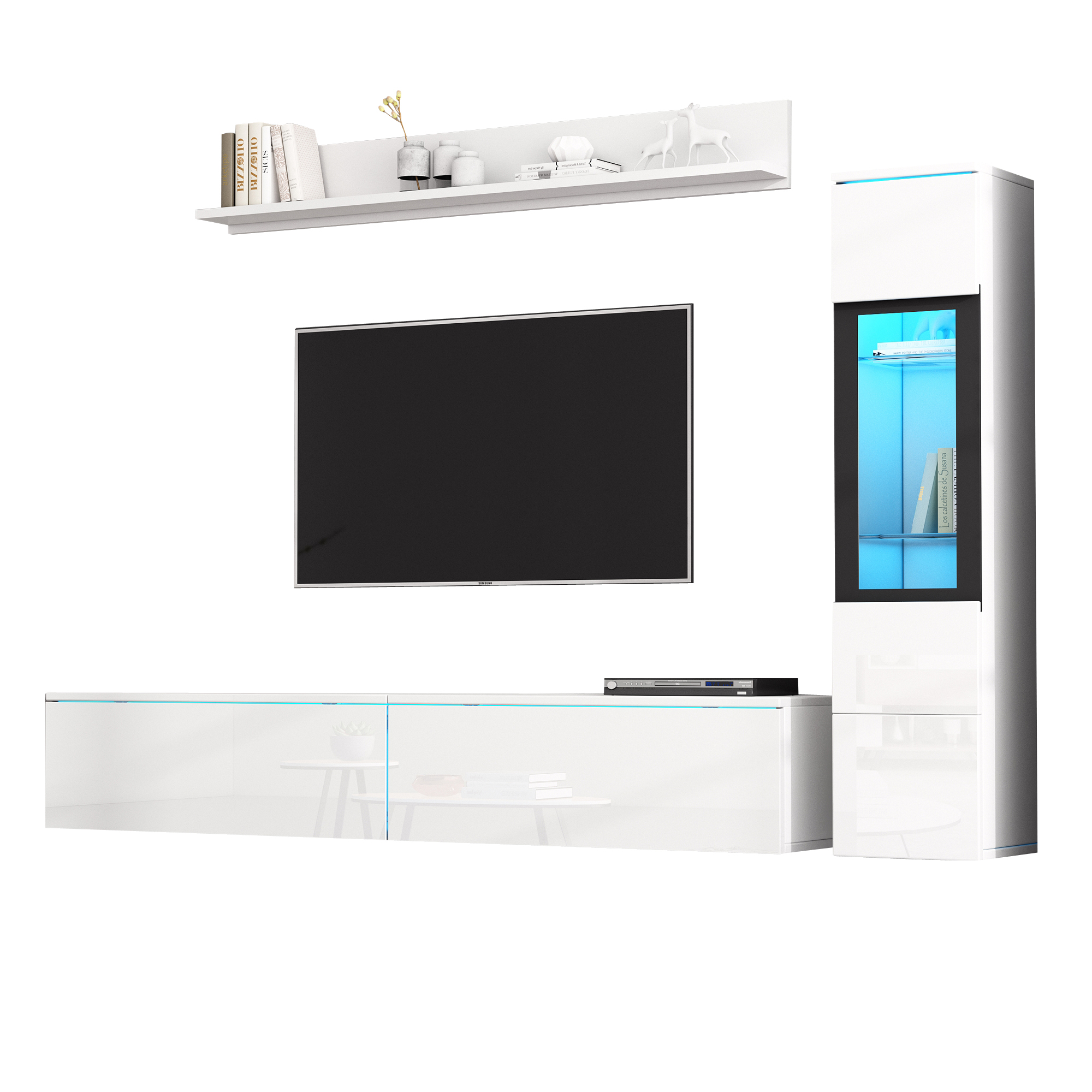 TV-taso 180x33x30 cm valkoinen lastulevy säilytyksellä ja liukuovilla