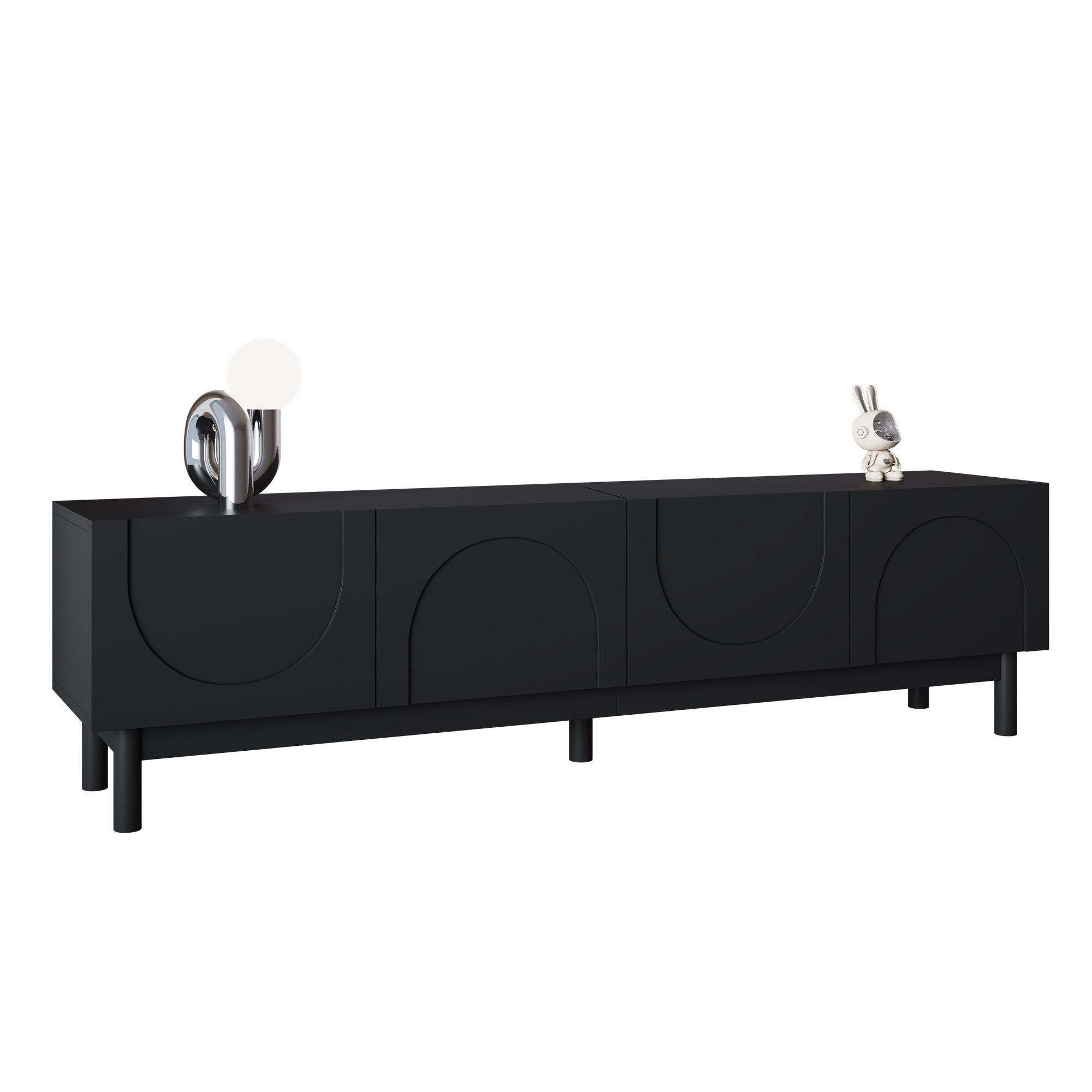 TV-taso 169x34x45,5 cm musta lastulevy MDF säilytyksellä ja liukuovilla