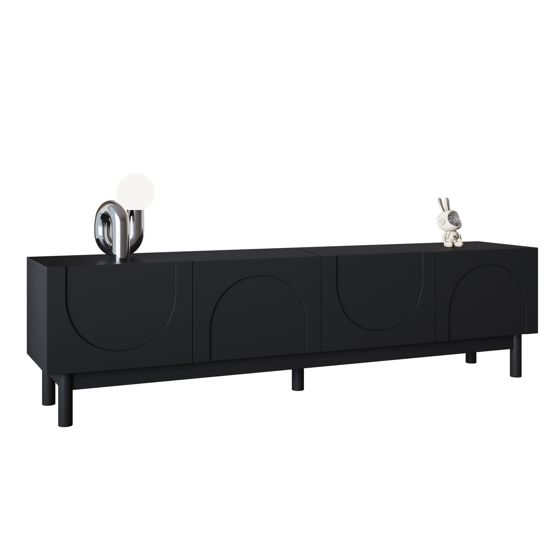 TV-taso 169x34x45,5 cm musta lastulevy MDF säilytyksellä ja liukuovilla