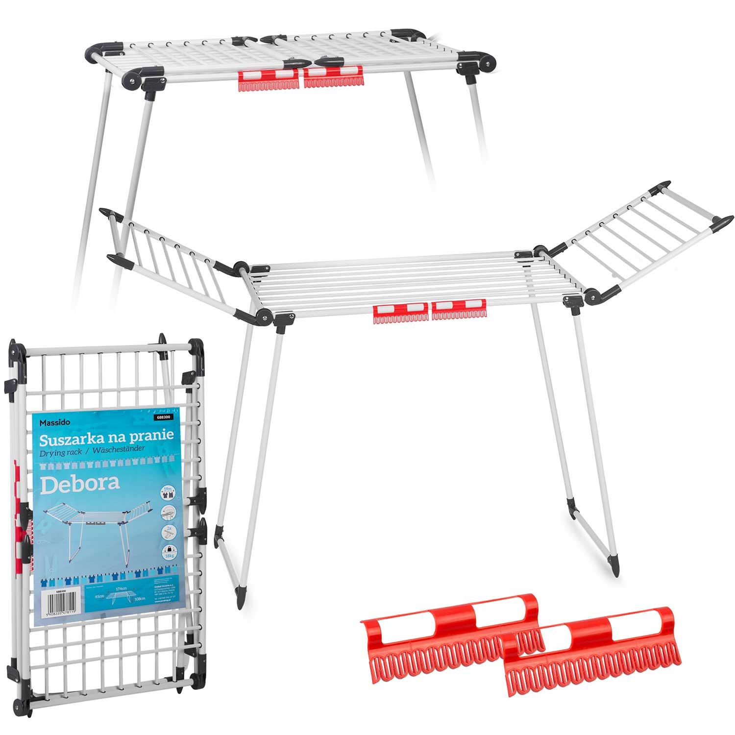 Debora valkoinen 19 m kokoontaitettava pyykinkuivausteline
