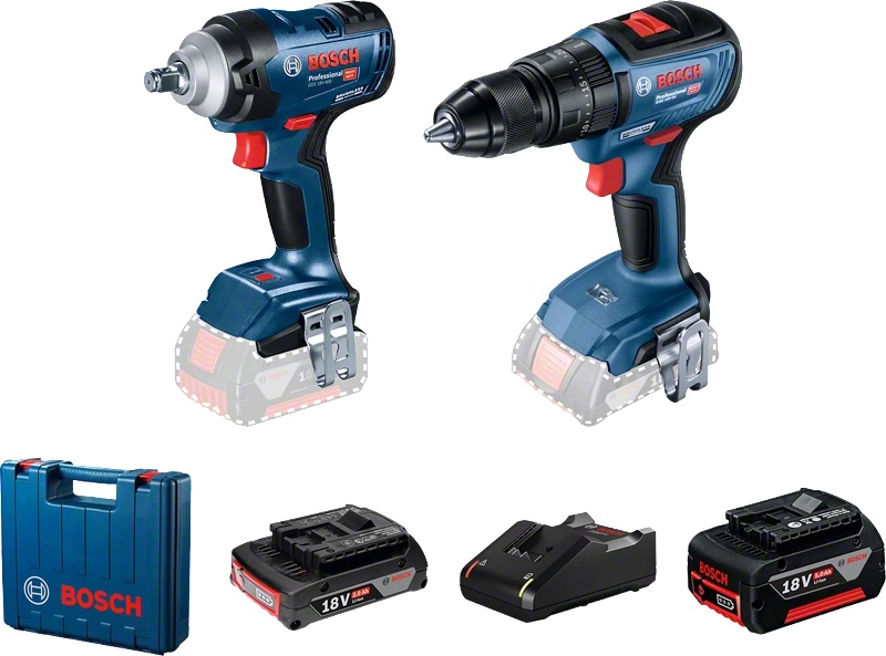 Bosch GSB 18V-50 + GDS 18V-400 -Akkutyökalusetti 2,0 Ah + 5,0 Ah