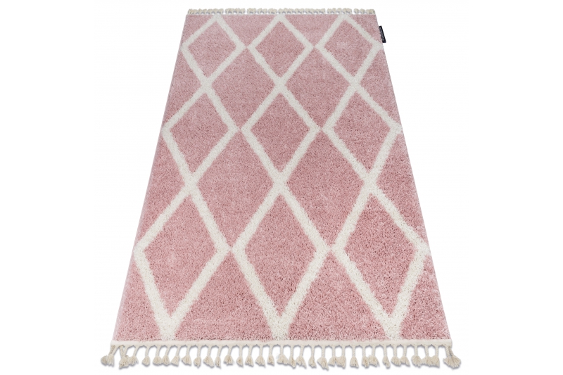 Matto BERBER TROIK A0010 vaaleanpunainen / valkoinen Tupsut berbery Marokkolainen shaggy 160x220 cm