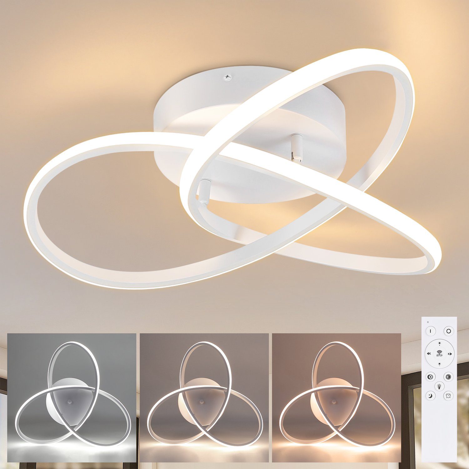 NETTLIFE LED - kattovalaisin Valkoinen, himmennettävä, 40CM, moderni Kaukosäätimellä, geometrinen, muotoilulamppu, 33W