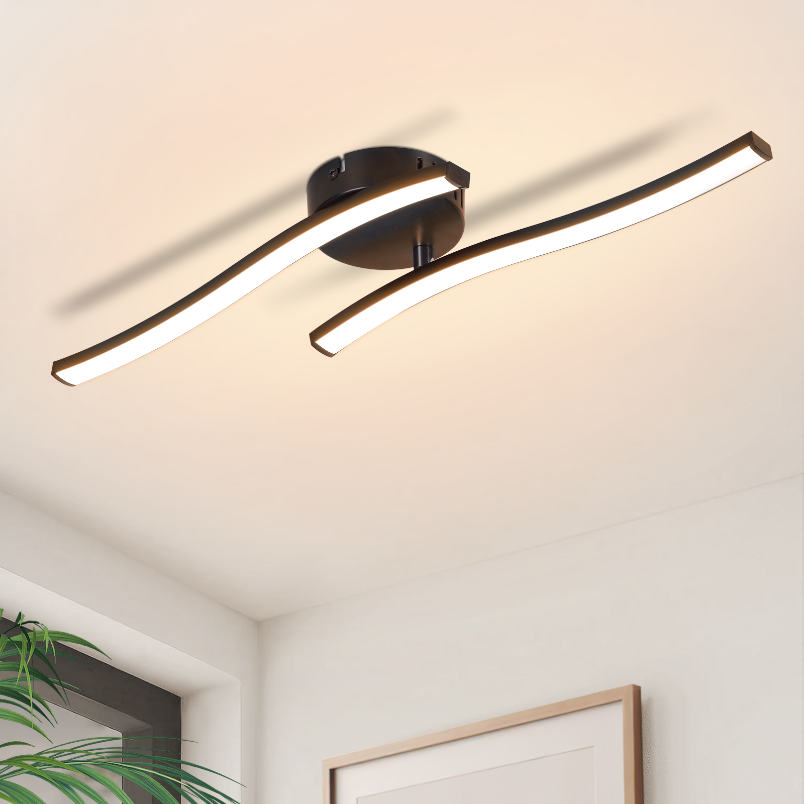 NETTLIFE LED-kattovalaisin olohuoneeseen, kattovalaisin makuuhuoneeseen, moderni musta, 12 W, 3000 K, sisätiloihin, lämmin valkoinen