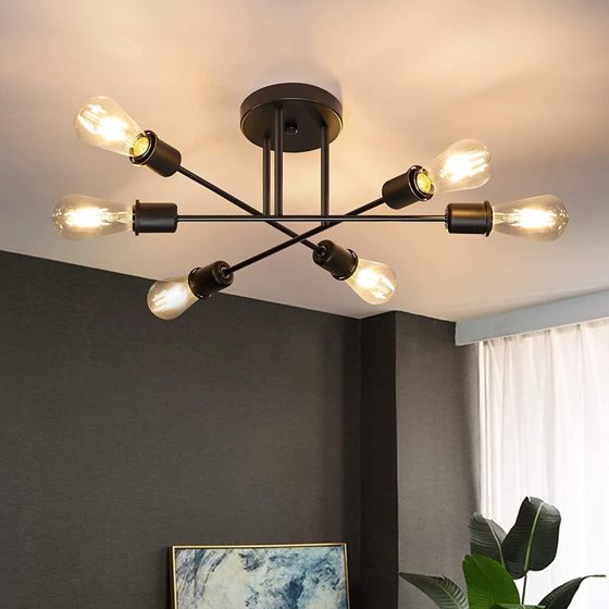 ZMH Musta kattovalaisin, 6-vartinen valaisin, moderni teollistyylinen lamppu keittiöön
