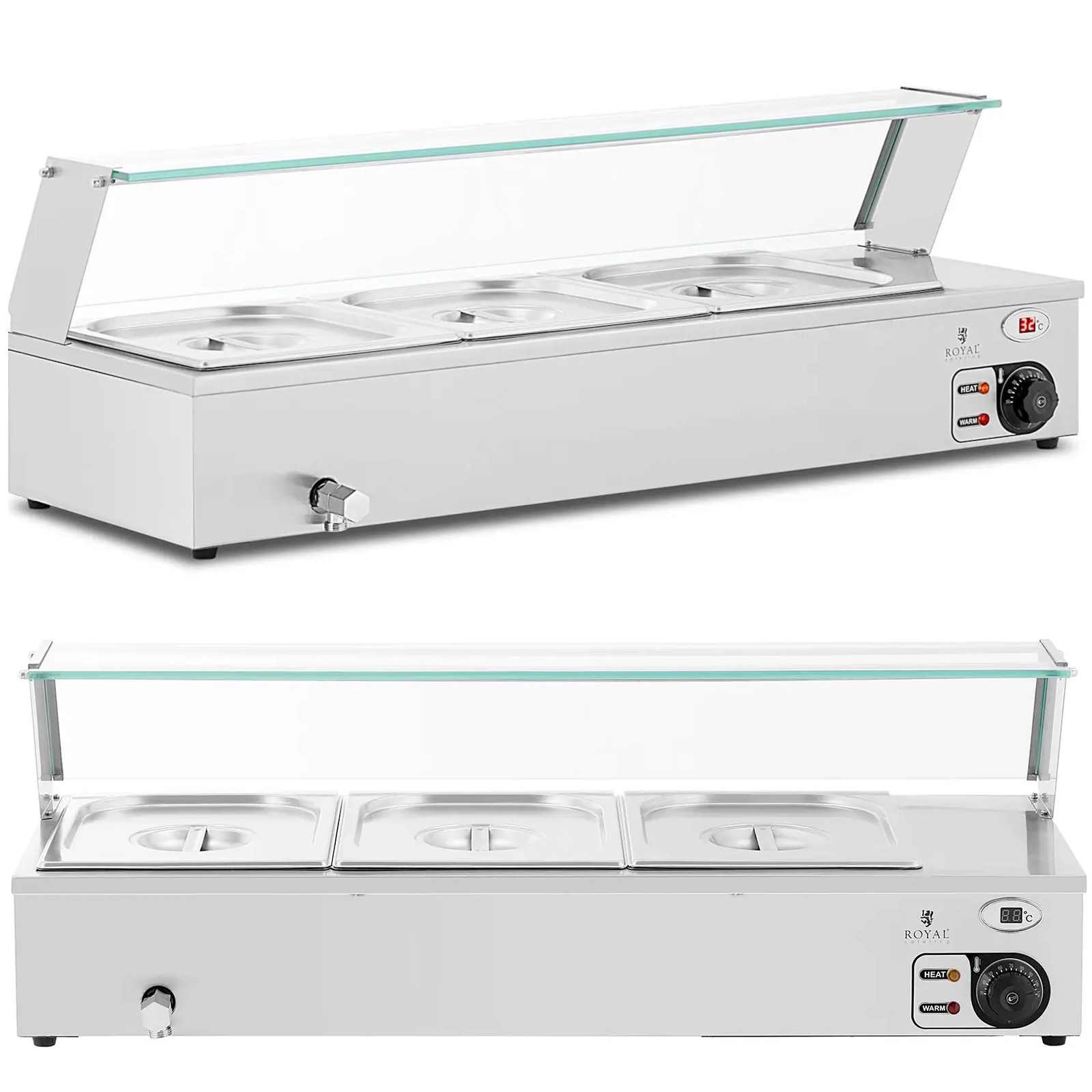 Bain-marie-ruoanlämmitin, lämmittävä buffet kannella, 3 x GN 1/2, 2000 W