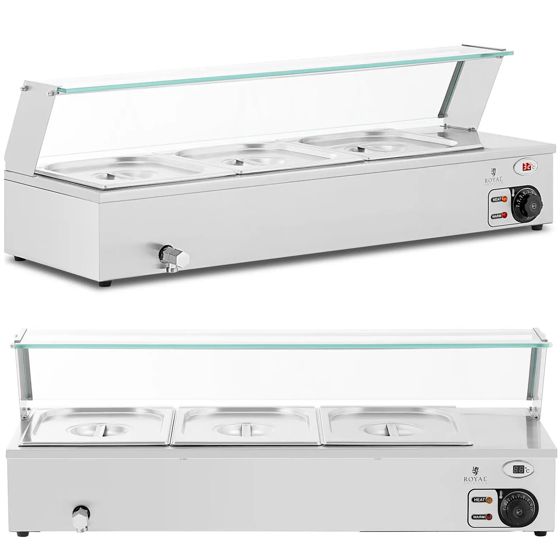 Bain-marie-ruoanlämmitin, lämmittävä buffet kannella, 3 x GN 1/2, 2000 W