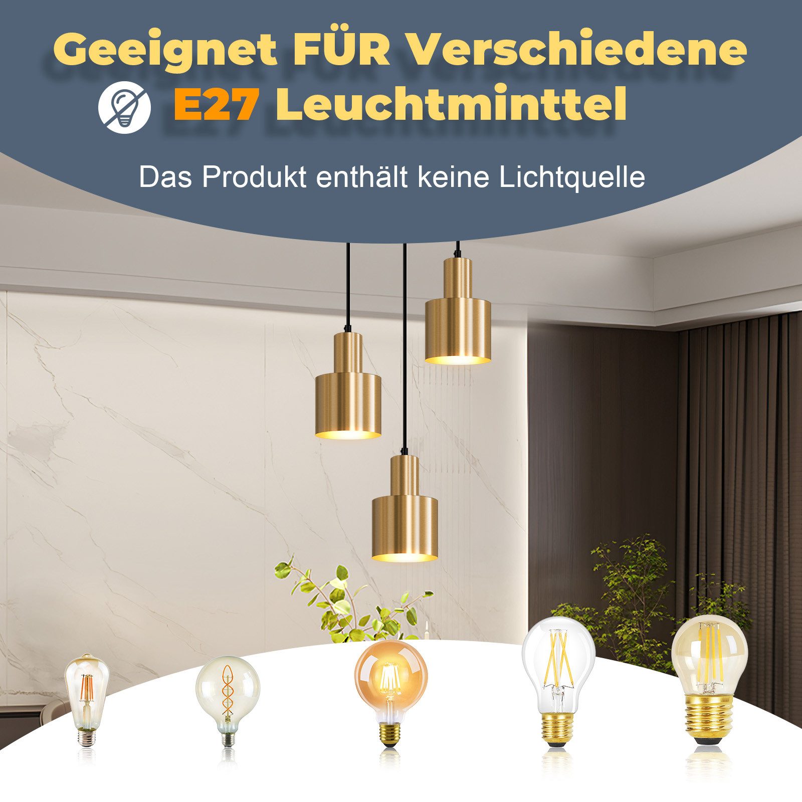 NETTLIFE riippuvalaisin ruokapöydän riippuvalaisin vintage-riippuvalaisin 3 liekkiä pyöreä moderni muotoilu E27