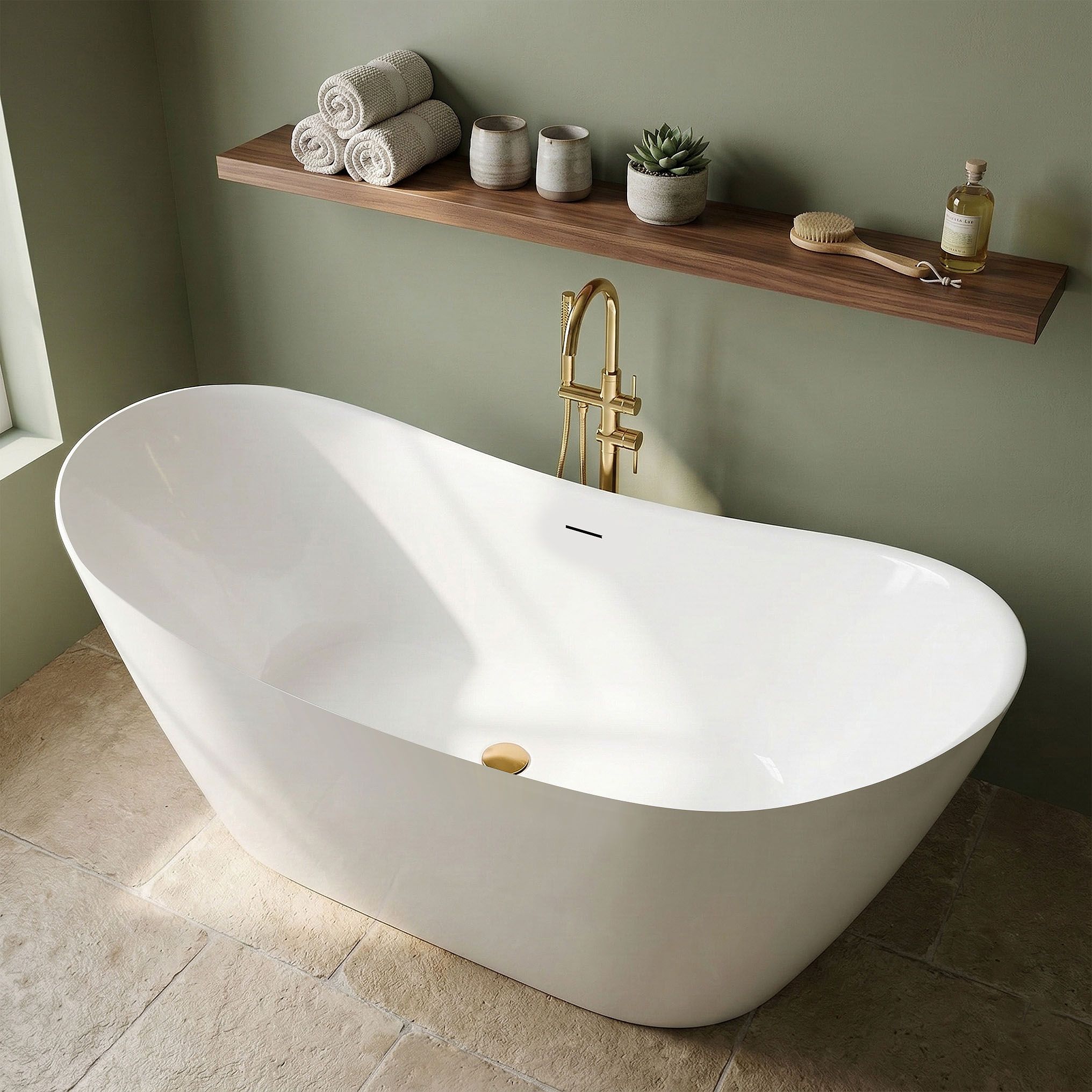 Rea vapaasti seisova amme Ferrano slim 150 harjatulla kultatulppakannella , 150X73X67CM