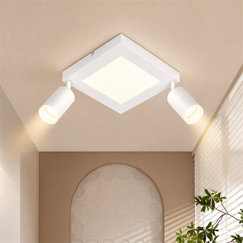 NETTLIFE Neliönmuotoinen kattokohdevalaisin GU10 3000k Lämmin valkoinen 20W Makuuhuonevalaisin 350° Säädettävä Lämmin valkoinen