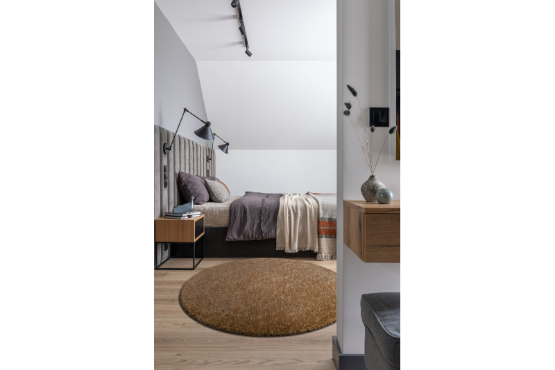 Matto BUENOS pyöreä 6650 shaggy, yksivärinen beige pyöreä 120 cm