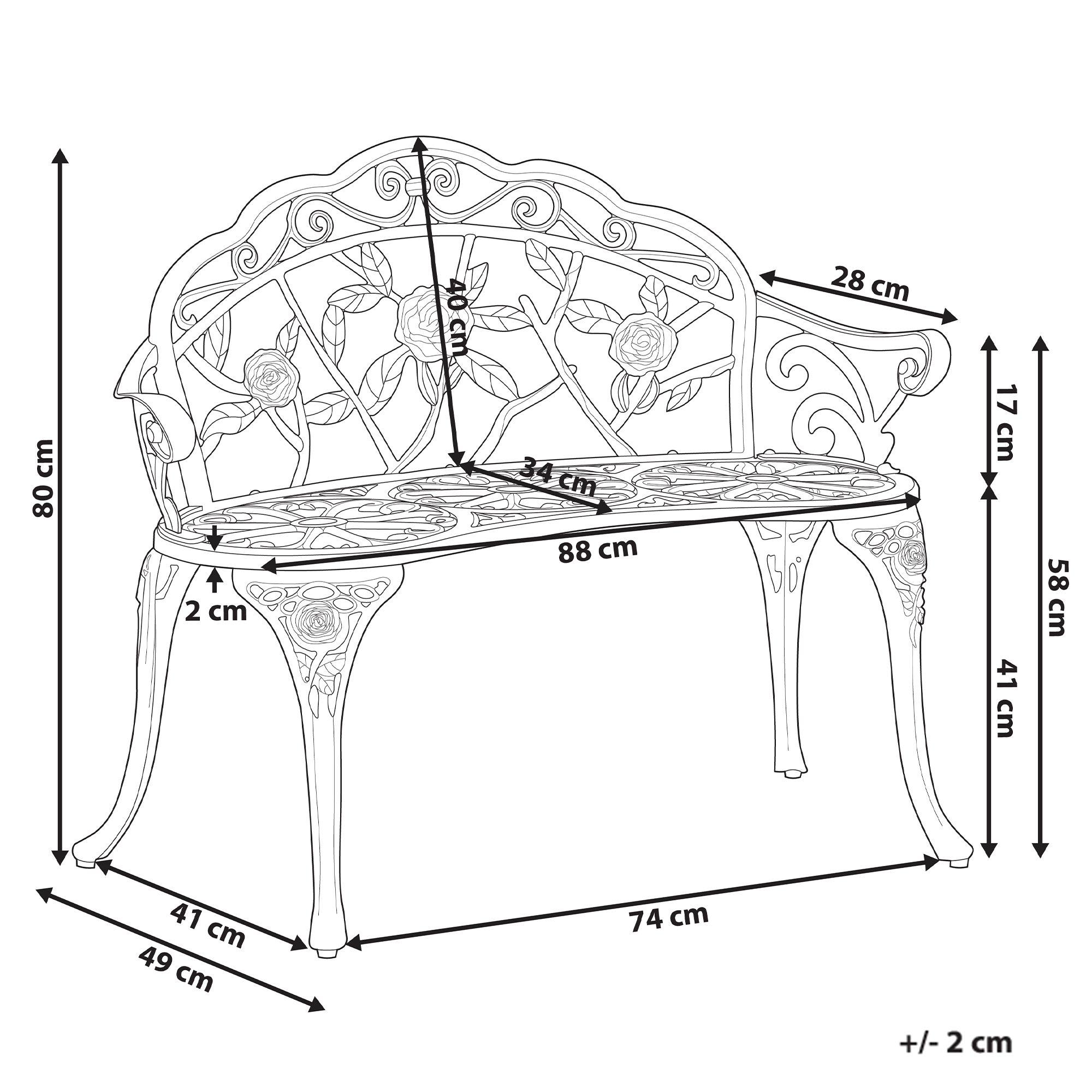 Puutarhapenkki PIURA 88 cm metalli Valkoinen