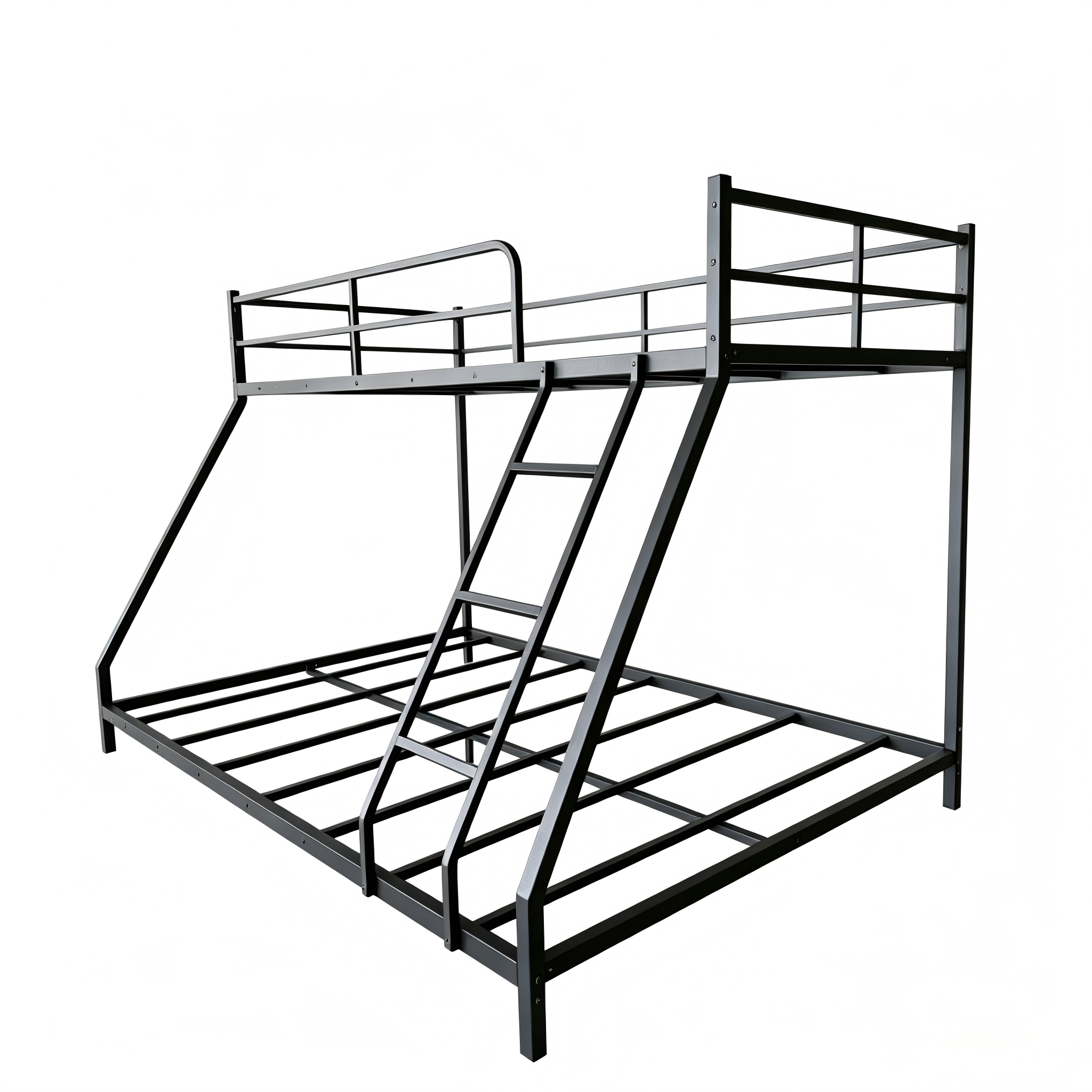 sänky 190x80 cm ja 190x130 cm kaksitasoinen turva-aidoilla musta metallinen