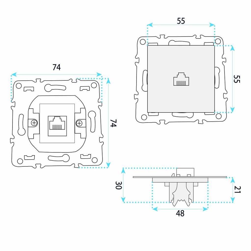Toolight RJ45-pistorasia OSTE JNH010-S Valkoinen 3x7, 4x7, 4cm
