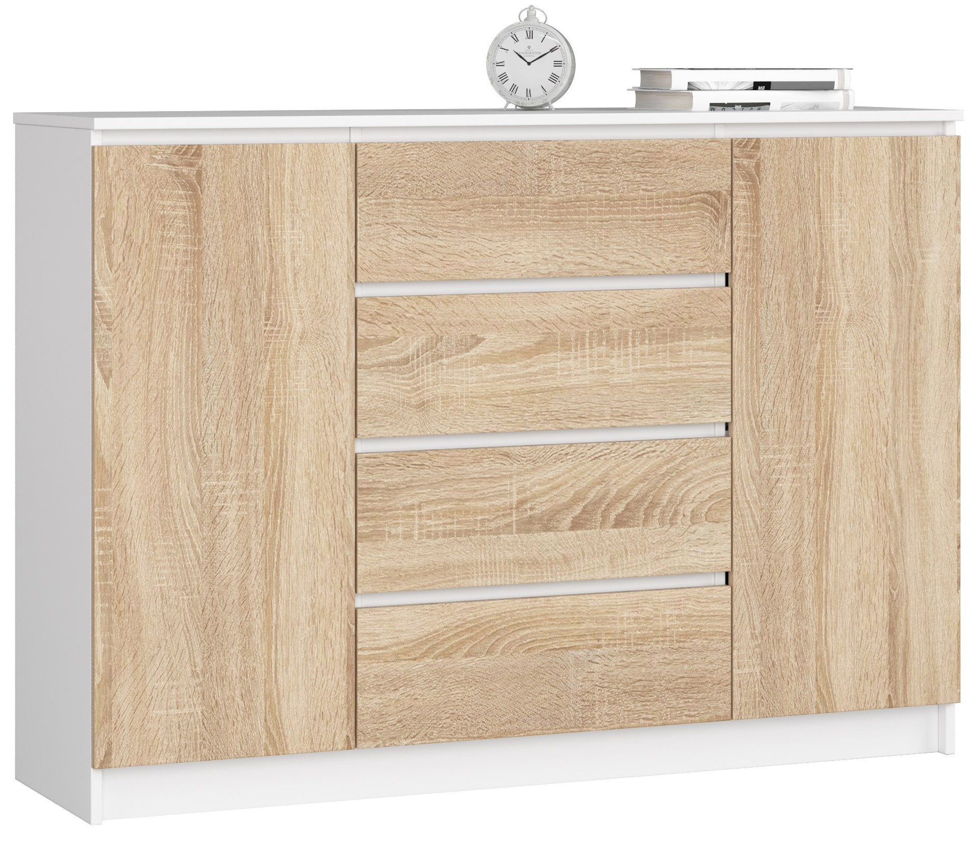 Akord Lipasto 2 Ovet 4 Laatikoa Valkoinen/Sonoma-tammi 138x40x99