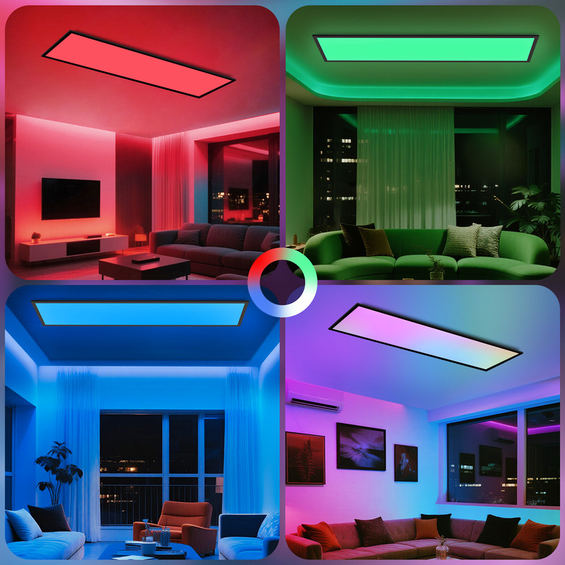 NETTLIFE LED-kattovalaisin 100x25 - Himmennettävä kattopaneeli RGB-väriä vaihtava pitkä litteä kattovalaisin kaukosäätimellä musta 24W