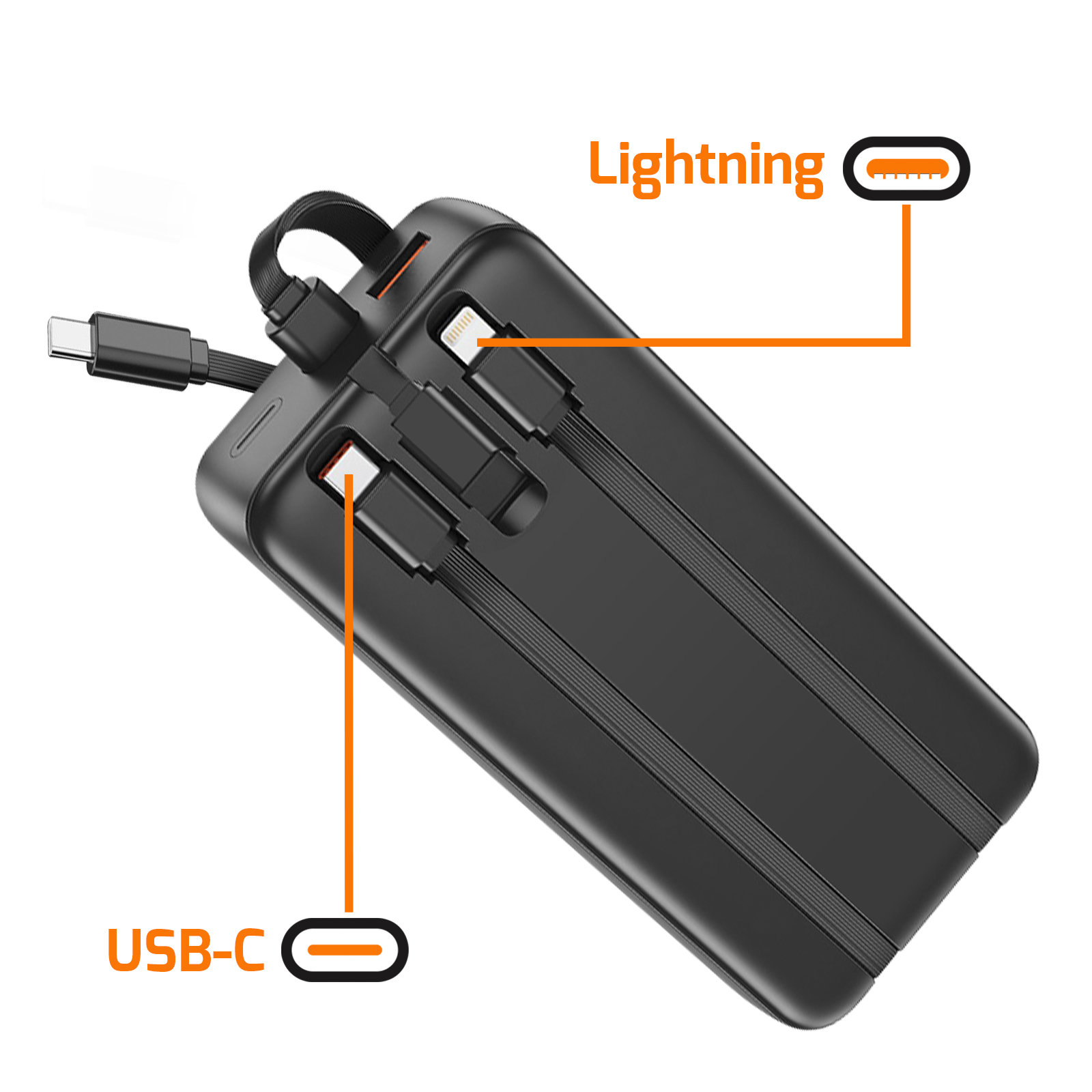 Varavirtalähde 20000mAh 2 Portti USB-A/USB-C 2 Kaapeli LCD