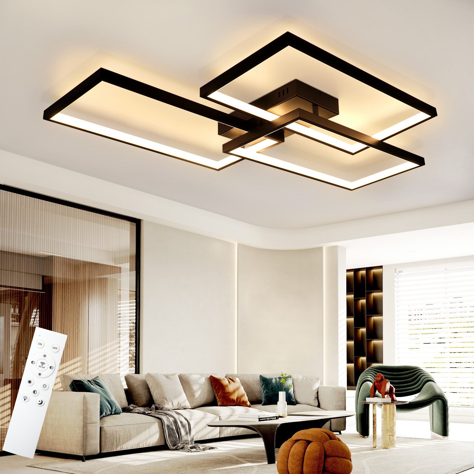 NETTLIFE LED - kattovalaisin, musta metalli, 72W 80CM, olohuoneen lamppu, moderni himmennettäväKaukosäätimellä suorakaiteen, muotoinen muotoilu
