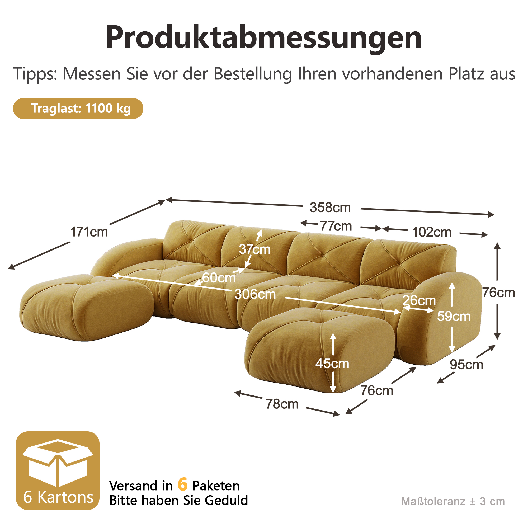 moduulisohva 4-paikkainen keltainen chenille moderni säädettävä