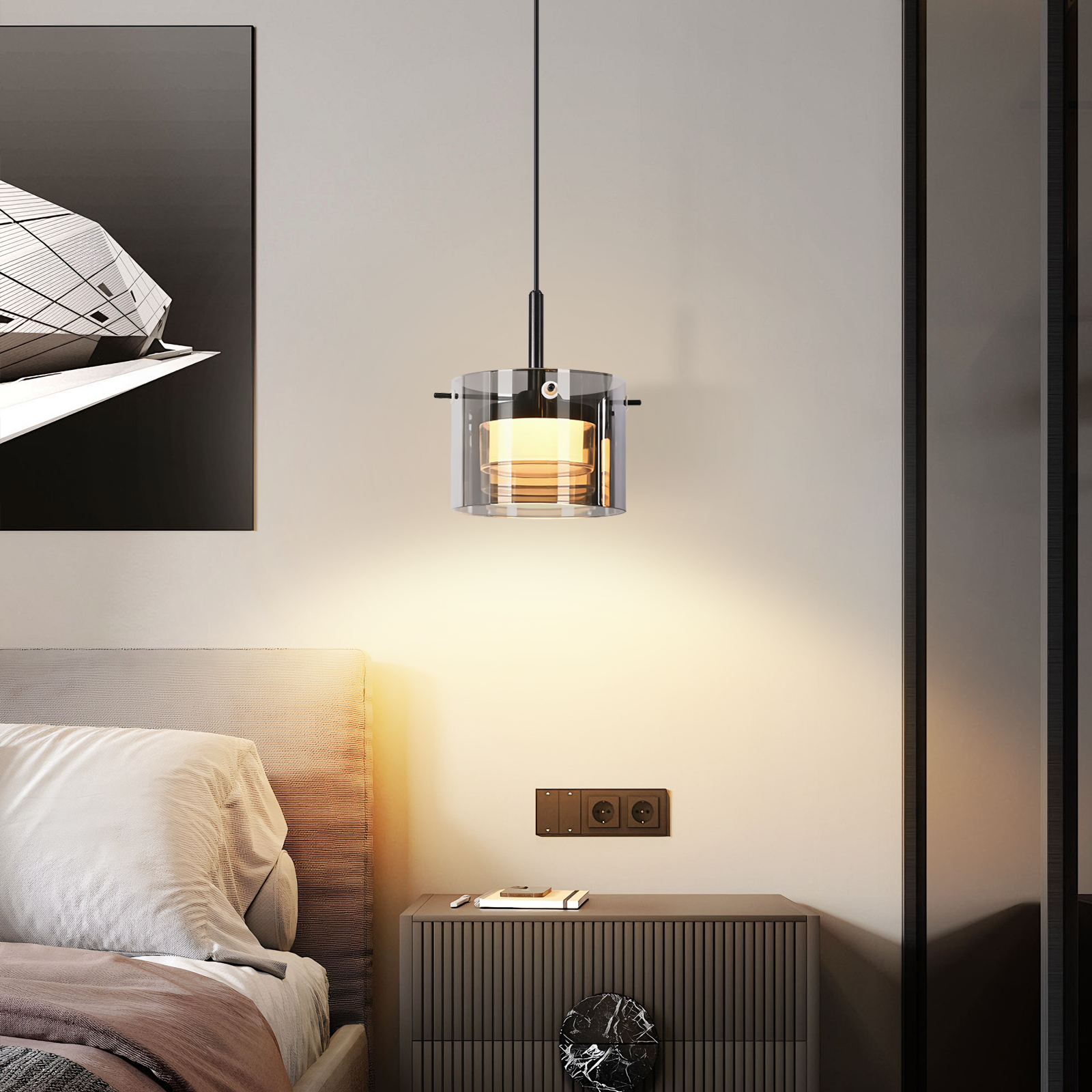 ZMH lasinen riippuvalaisin ruokapöydälle, 1 valo, 140 cm, LED, säädettävä korkeus, ruokailuhuoneeseen, olohuoneeseen, keittiöön
