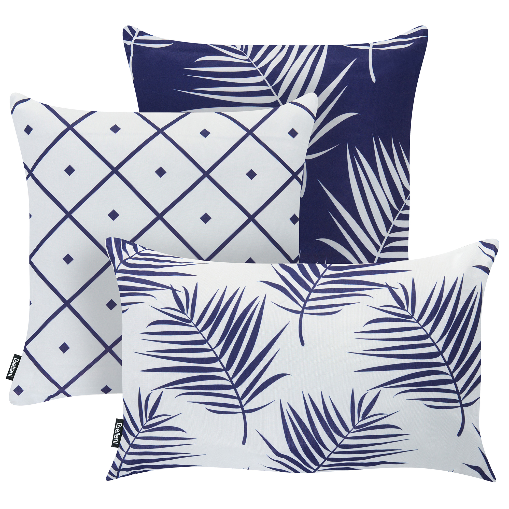 Ulkotyynysetti 3 kpl BIRDWOOD Kasvikuvio 30 x 50 cm 45 x 45 cm Laivastonsininen