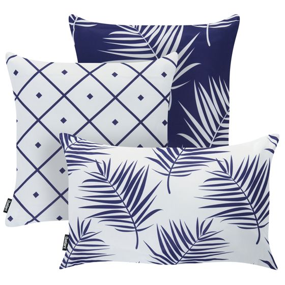 Ulkotyynysetti 3 kpl BIRDWOOD Kasvikuvio 30 x 50 cm 45 x 45 cm Laivastonsininen