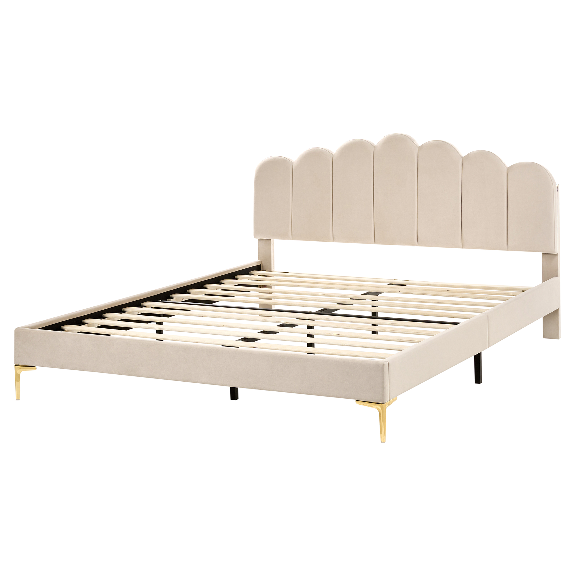 Sänky sametti SAUVIAN 160 x 200 cm Beige