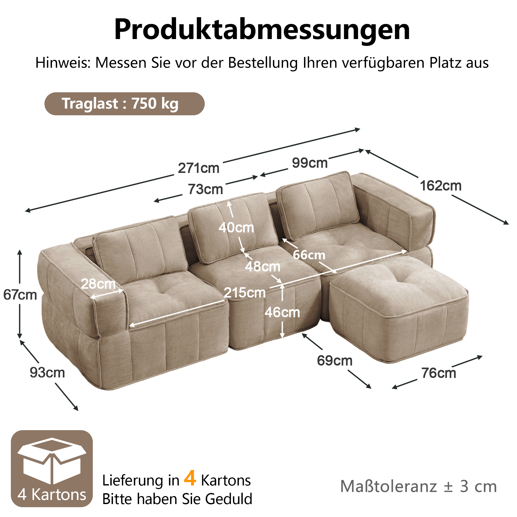 moduulisohva 3-paikkainen harmaa kangas moderni säilytystilalla varustettu