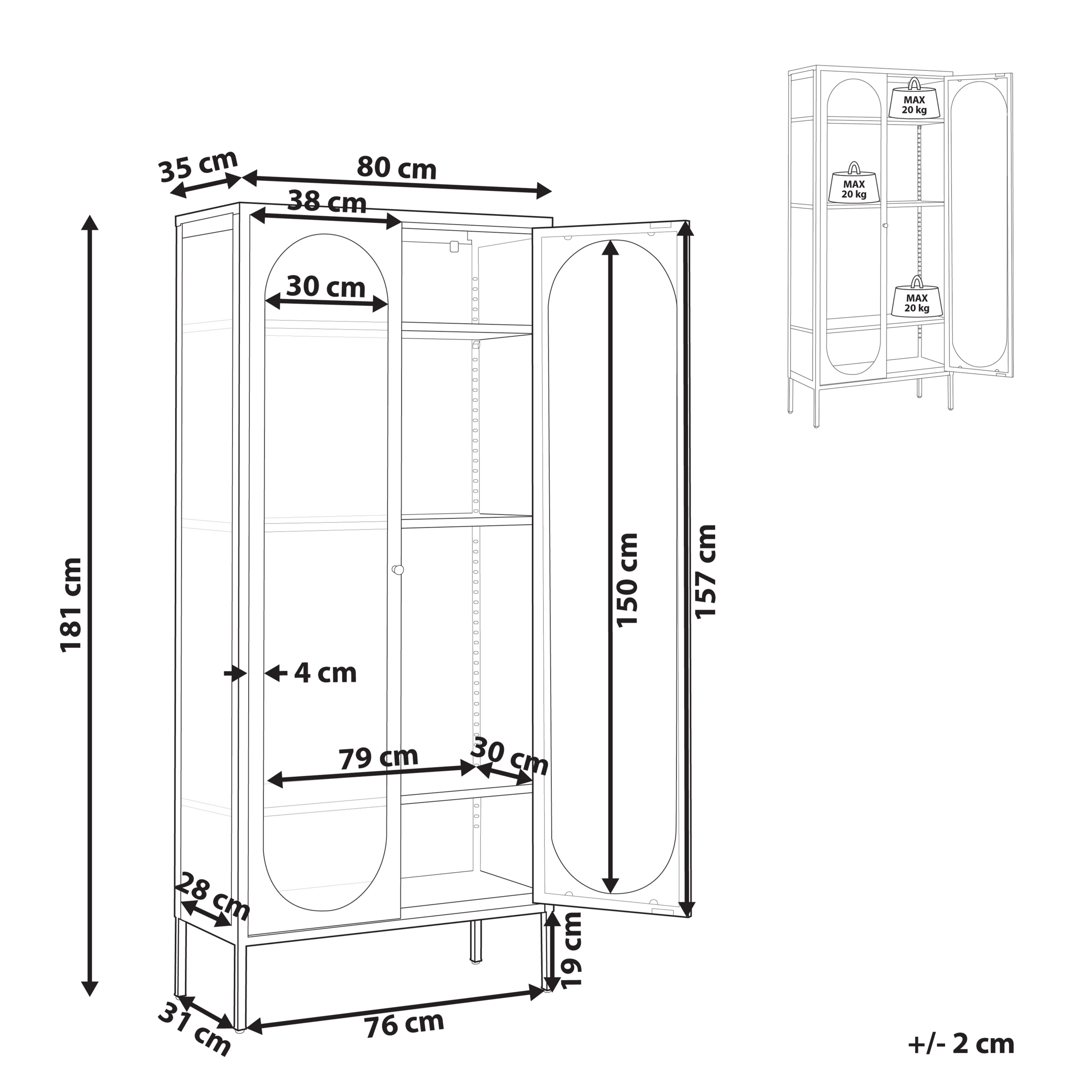 Lasivitriini FOXTON metalli 80 cm Musta