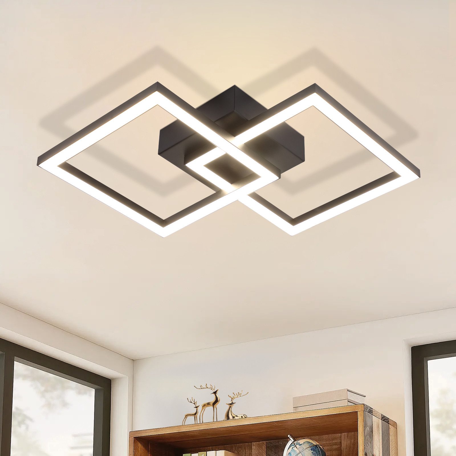 NETTLIFE Neliönmuotoinen, LED - kattovalaisin, musta, 24W, 4000K, neutraalin Valkoinen, moderni Keittiövalaisin