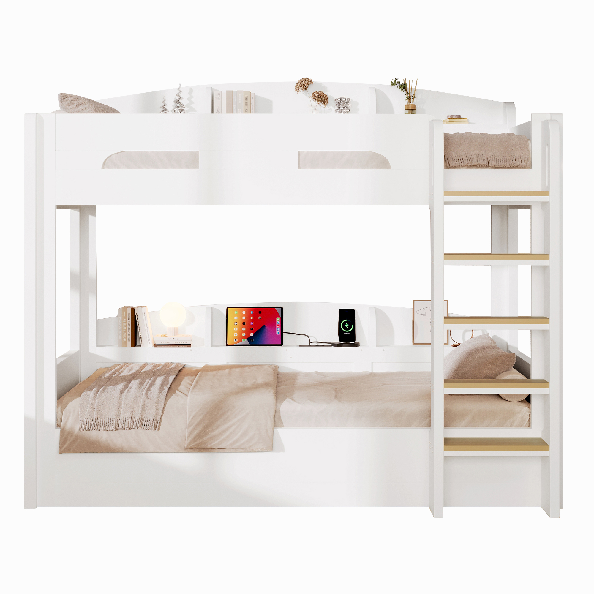 sänky 90x200 cm turva-aidat säilytystila LED-valaistus valkoinen puinen ja MDF