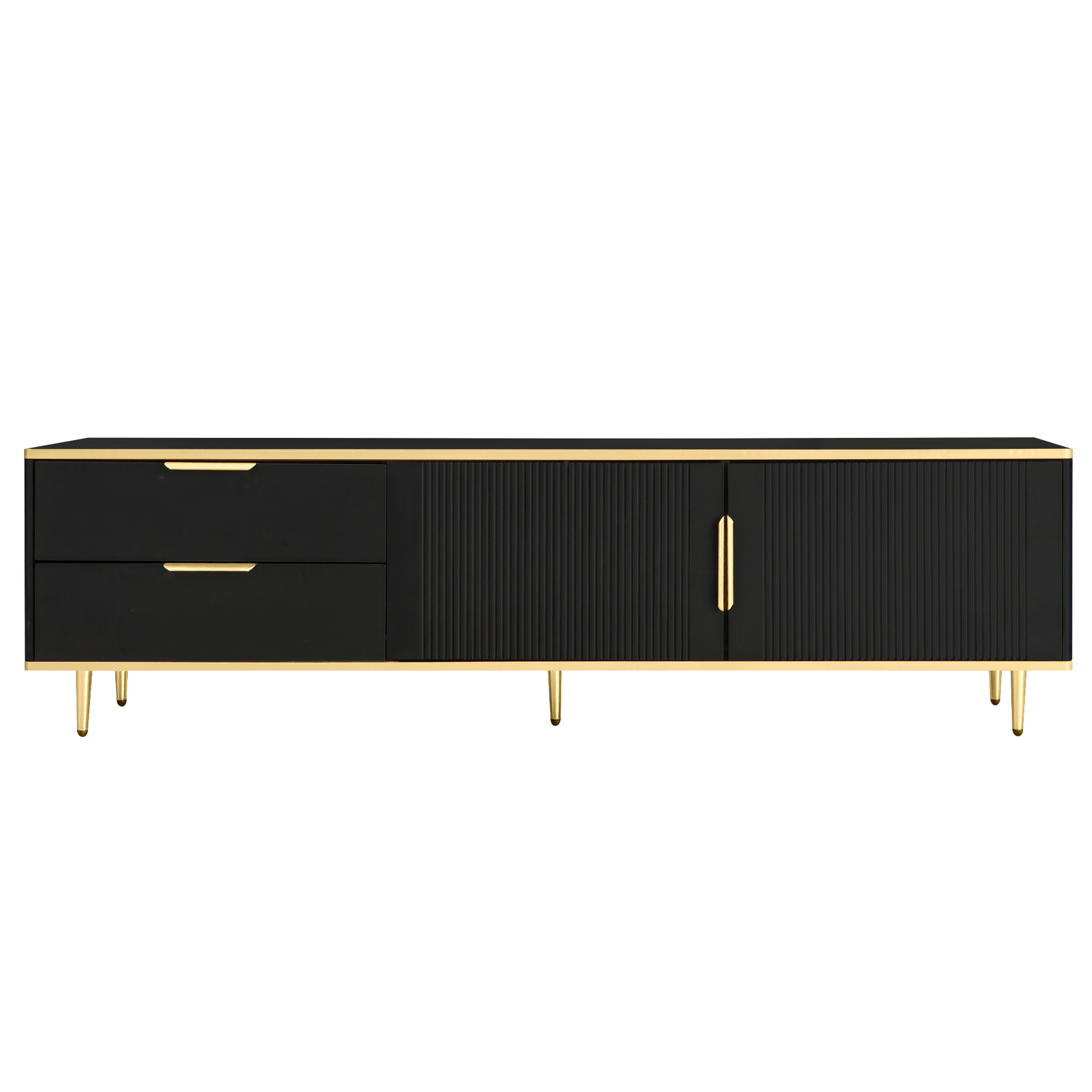 TV-taso 170x45x37 cm musta MDF ja lastulevy säilytyksellä ja liukuovilla