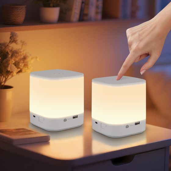 NETTLIFE 2 kpl LED-pöytävalaisimia, joissa 3 värilämpötilaa, yöpöytävalaisin, 3600 mAh akku, USB-lataus