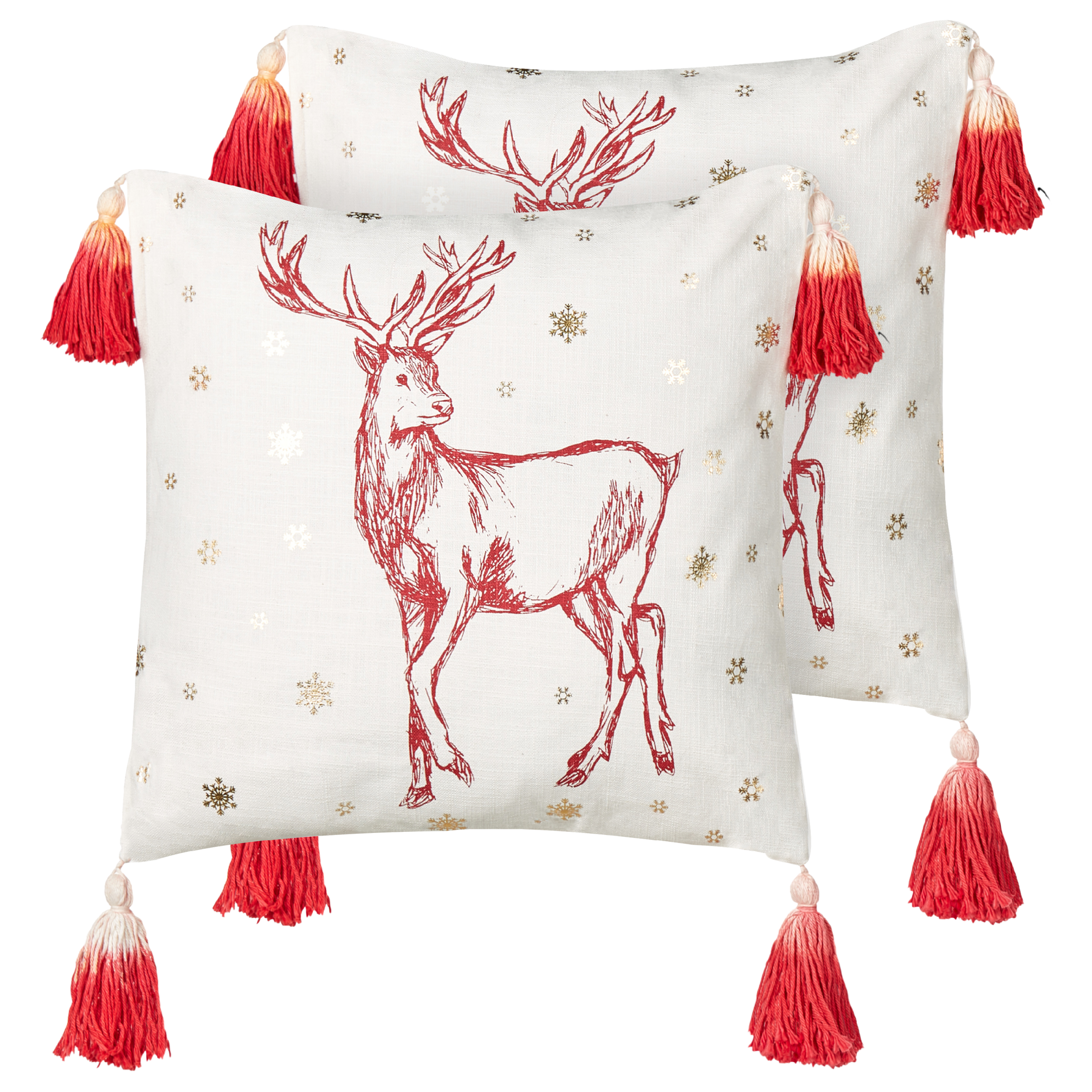 Koristetyynysetti 2 kpl VALLOTA puuvilla 45 x 45 cm Valkoinen Joulukuvio