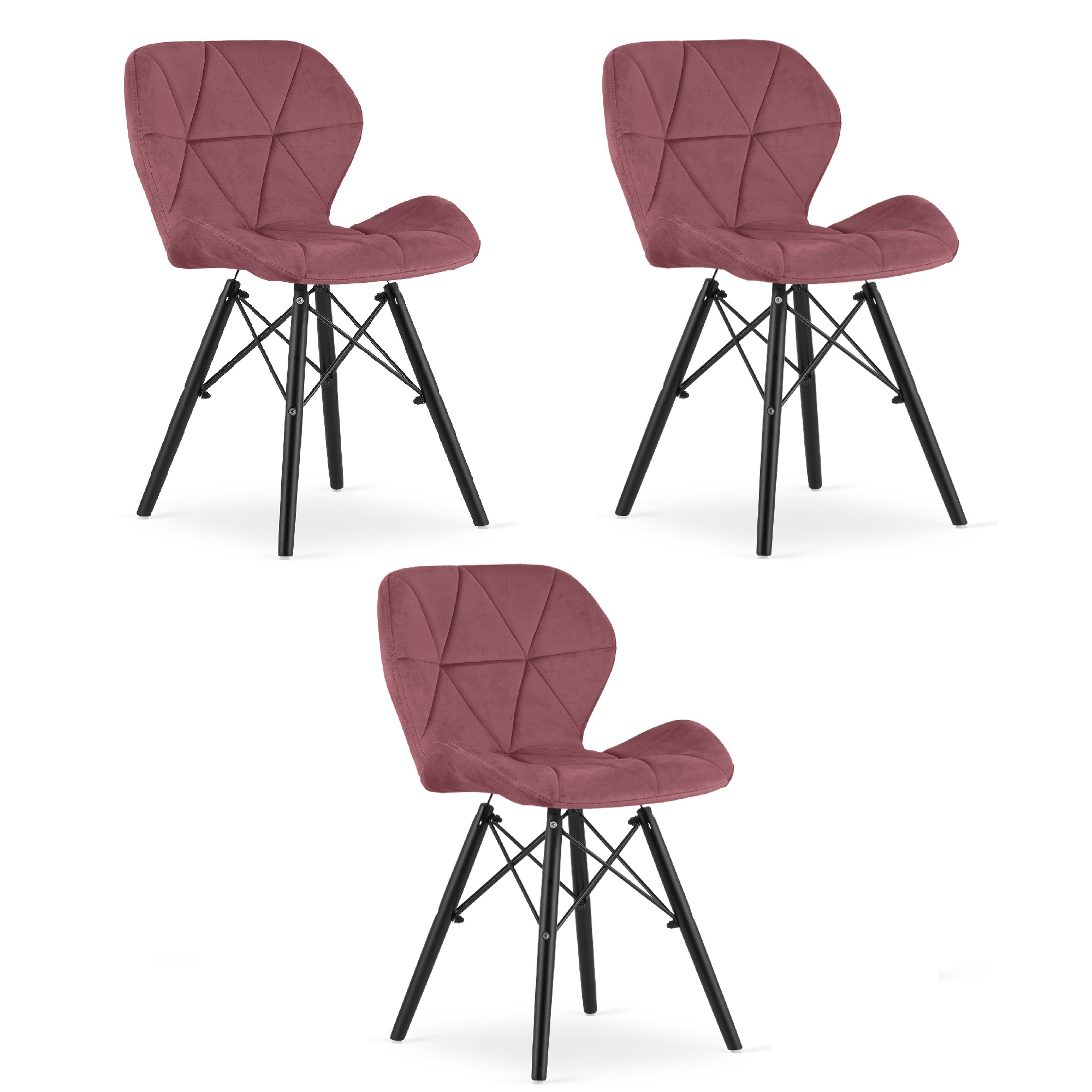 LAGO samettituoli, tummanroosa, mustat jalat (3 kpl)
