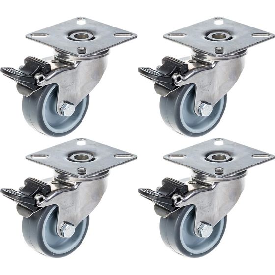 50mm 2" ruostumattomasta teräksestä valmistettu harmaa kumirosteri, kääntyvä jarrullinen, 160kg, 4 kpl:n setti