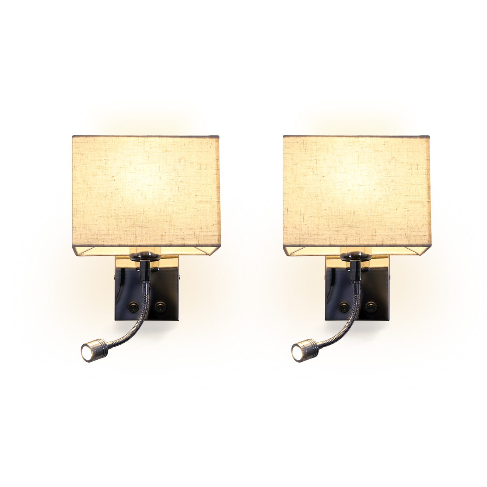 NETTLIFE 2 LED-seinävalaisimen setti sisä-/makuuhuoneen seinävalaisin olohuoneen yöpöytävalaisin kangasta joustavalla lukuvarrella E27