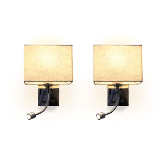 NETTLIFE 2 LED-seinävalaisimen setti sisä-/makuuhuoneen seinävalaisin olohuoneen yöpöytävalaisin kangasta joustavalla lukuvarrella E27