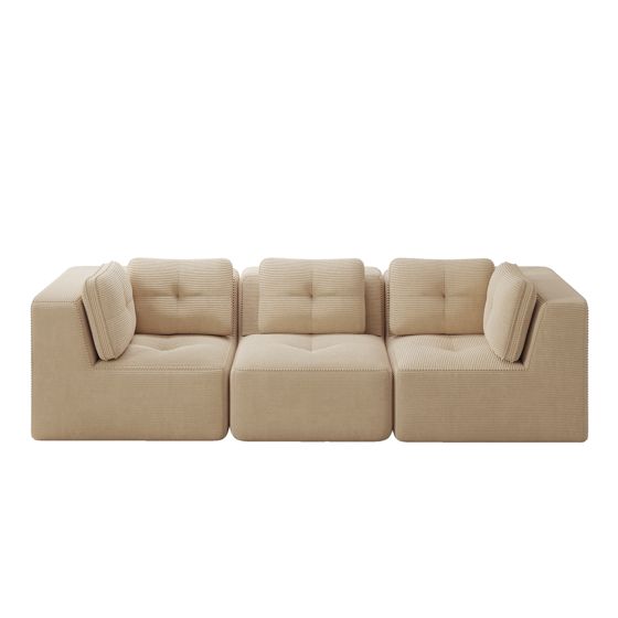 moduulisohva 3-paikkainen beige kankas skandinaavinen säilytystilalla varustettu