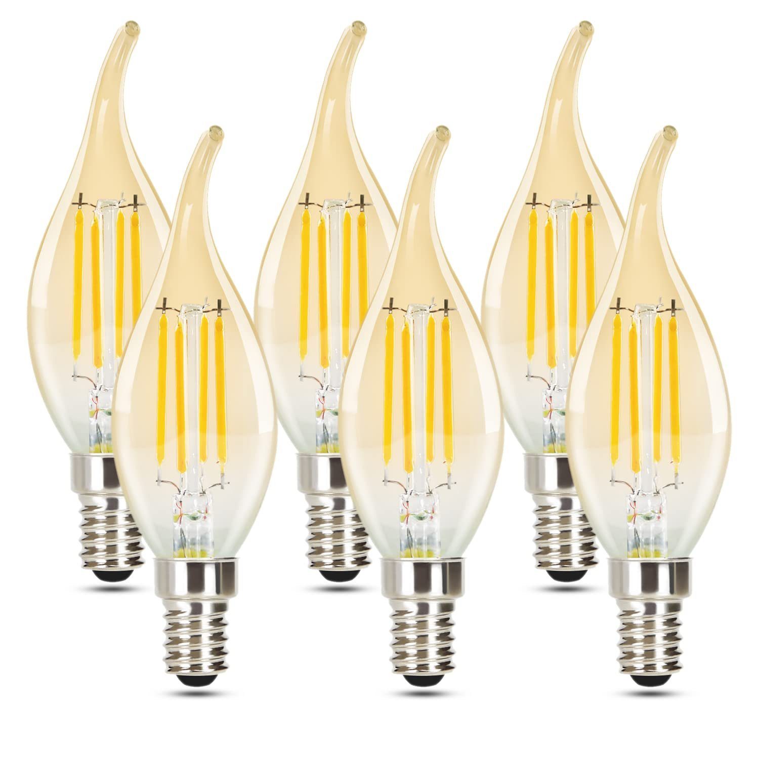 NETTLIFE 6 kpl E14 LED-kynttilälamppuja, lämmin valkoinen, 4 W, 2700 K, retrohenkinen, vintage-tyylinen energiansäästölasilamppu - ei himmennettävä