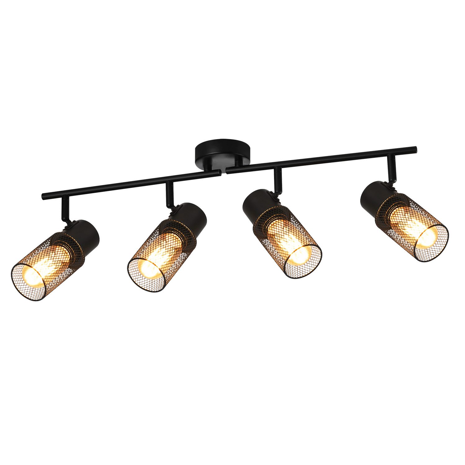 NETTLIFE 4 vintage mustaa metallista E27- kattospottia, 330° säädettävä olohuoneeseen, makuuhuoneeseen, lastenkeittiöön ilman polttimoa