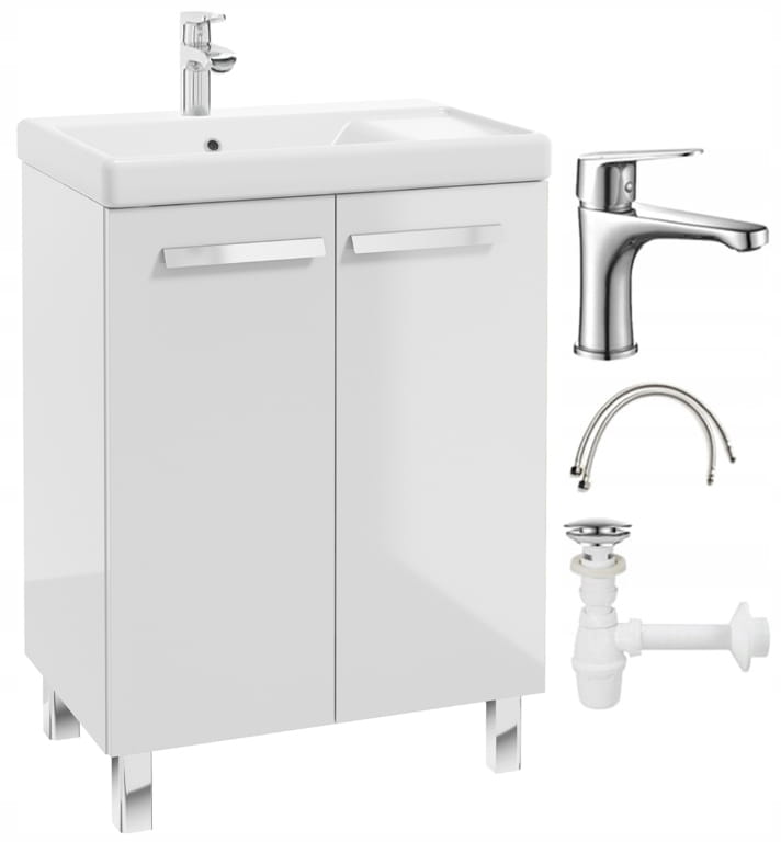 Kylpyhuonesarja: kaappi pesualtaalla 80x60 + hana, sifoni, click-clack tulppa Bonita