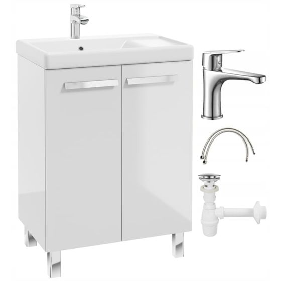 Kylpyhuonesarja: kaappi pesualtaalla 80x60 + hana, sifoni, click-clack tulppa Bonita