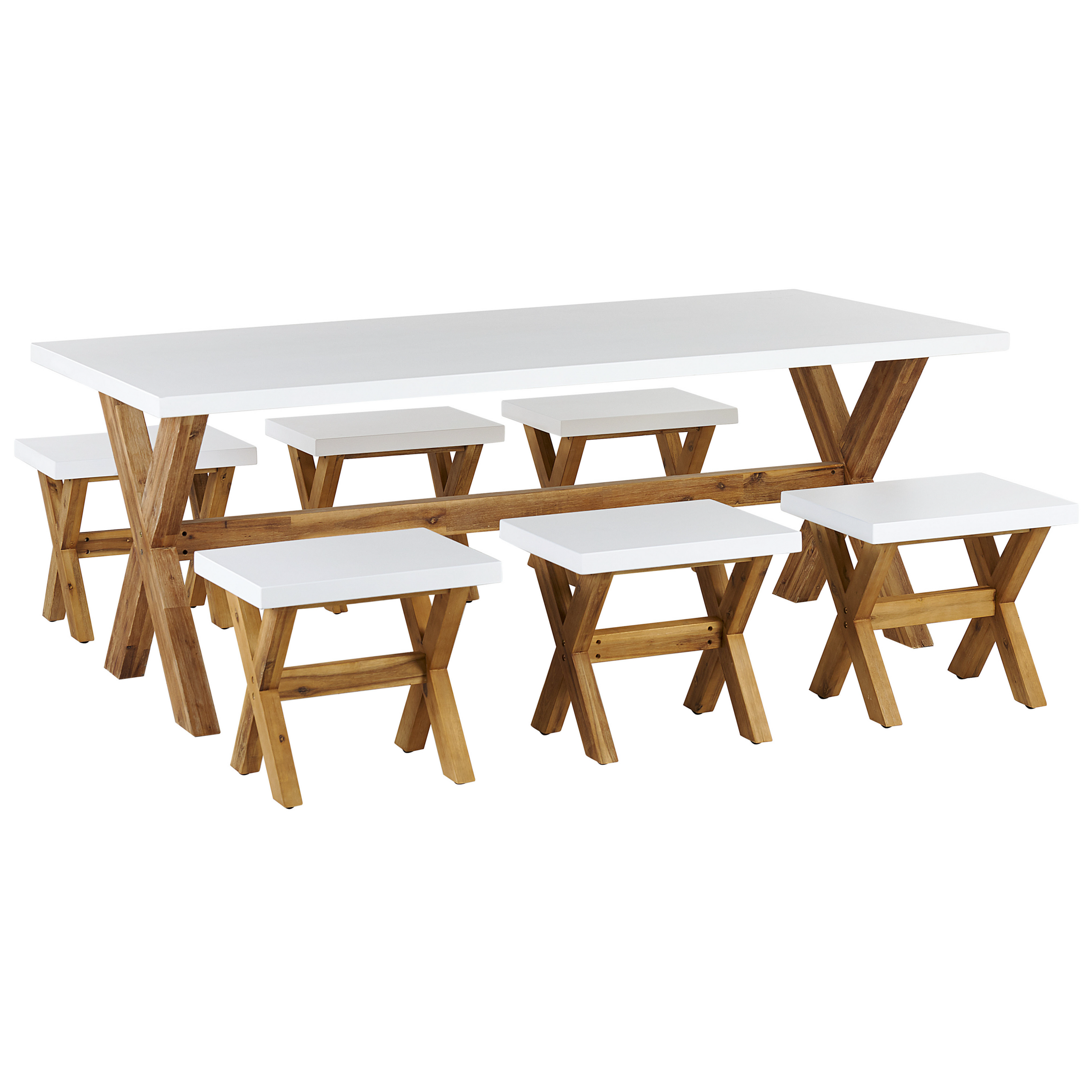 Ulkoruokailuryhmä jakkaroilla 6-istuttava OLBIA betoni Valkoinen